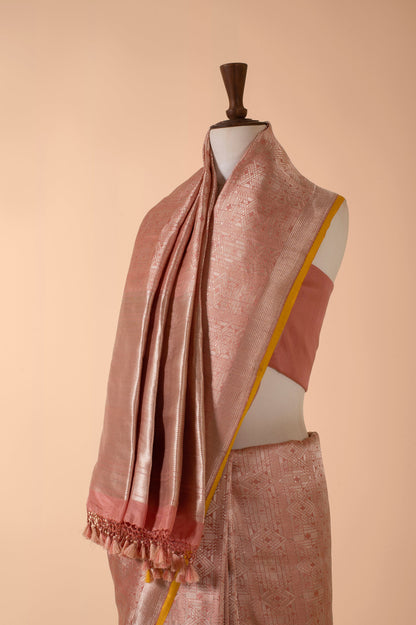 Handwoven Peach Silk Sari