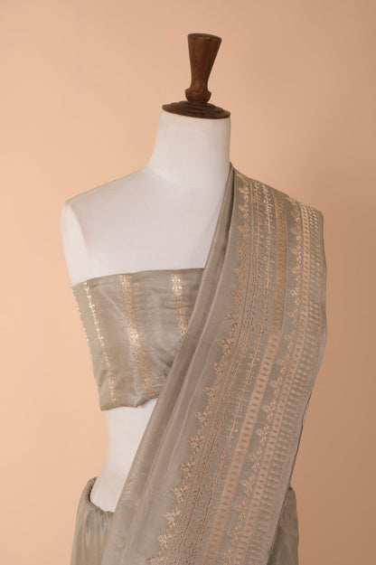 Handwoven Grey Silk Sari