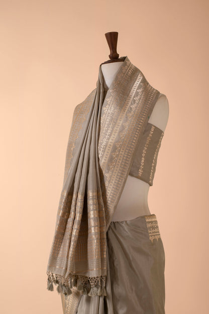 Handwoven Grey Silk Sari