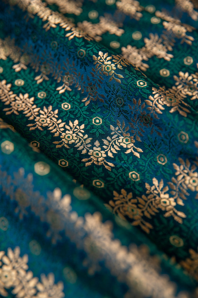 Handwoven Green Satin Silk Blouse Fabric