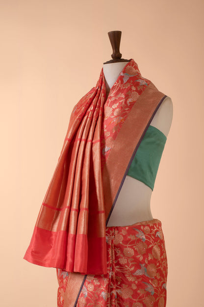 Handwoven Orange Silk Sari