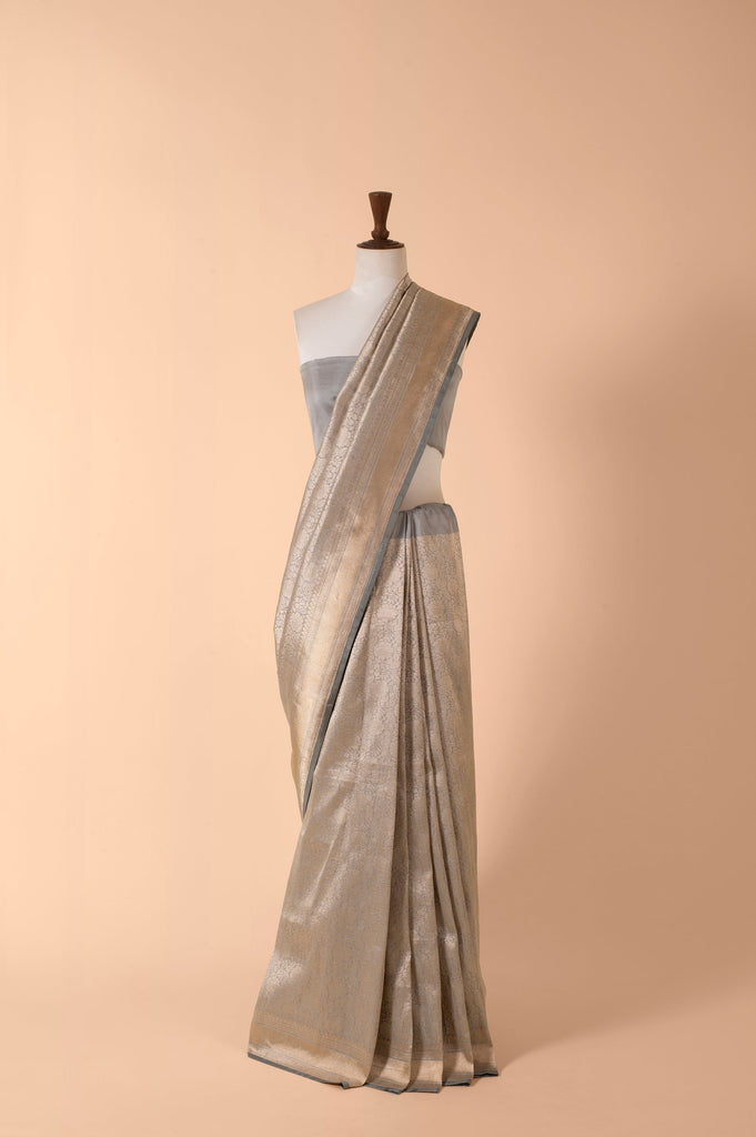 Handwoven Grey Silk Sari