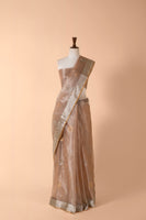 Handwoven Beige Tissue Sari