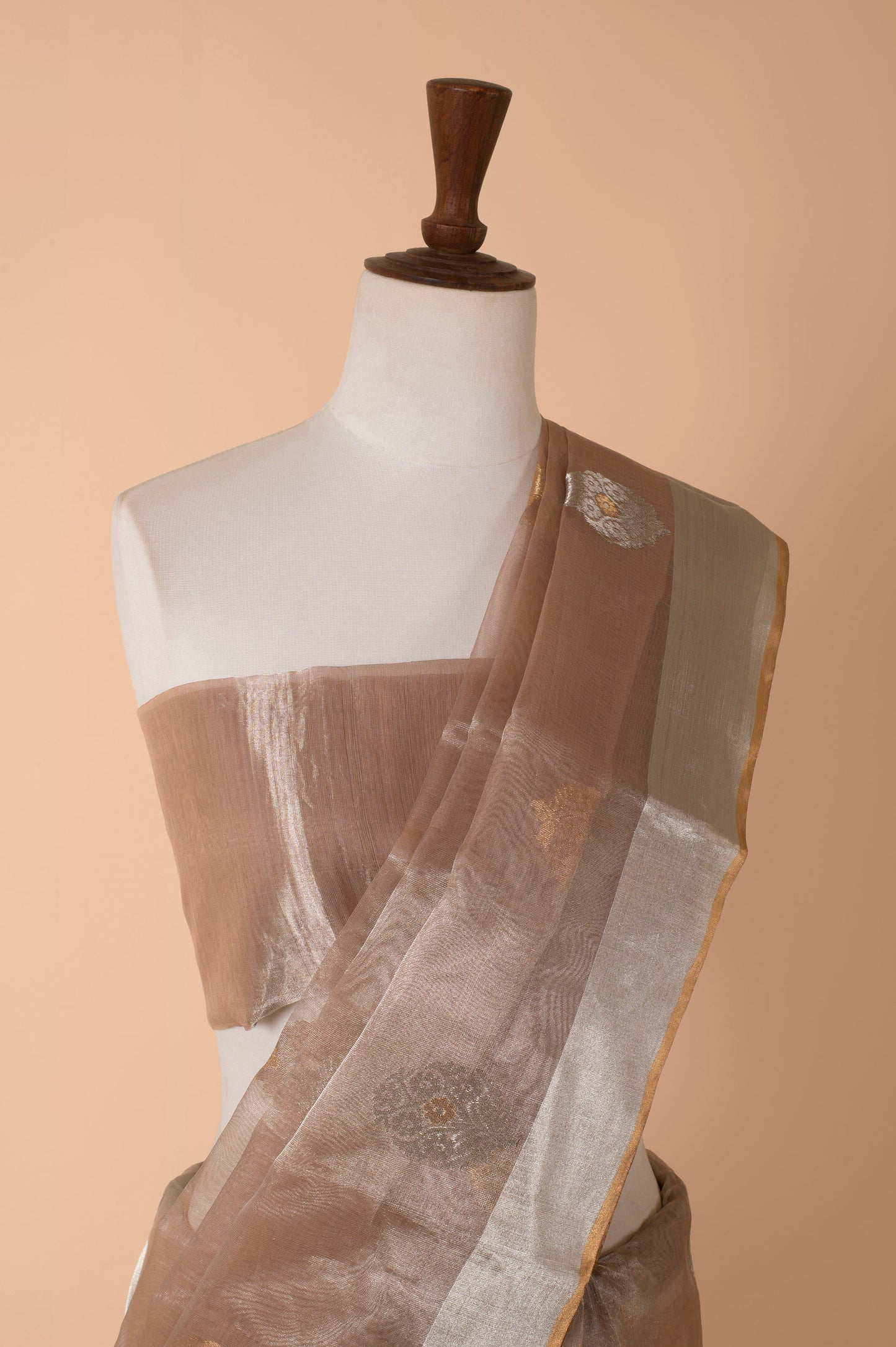 Handwoven Beige Tissue Sari