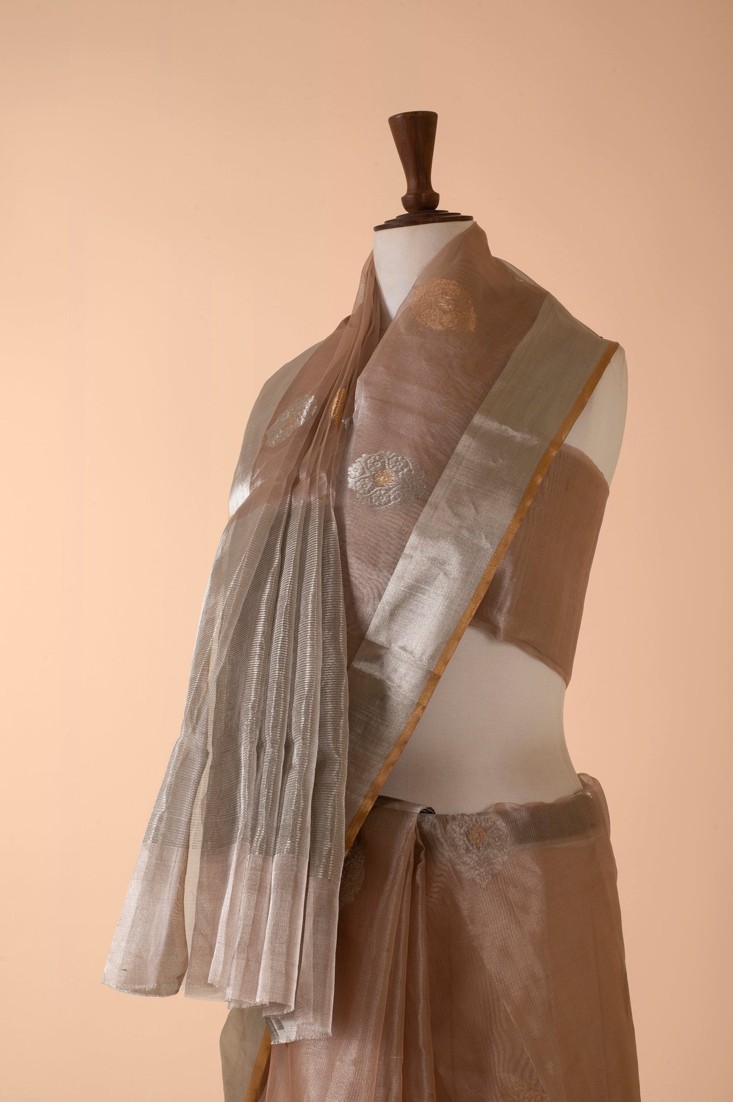 Handwoven Beige Tissue Sari