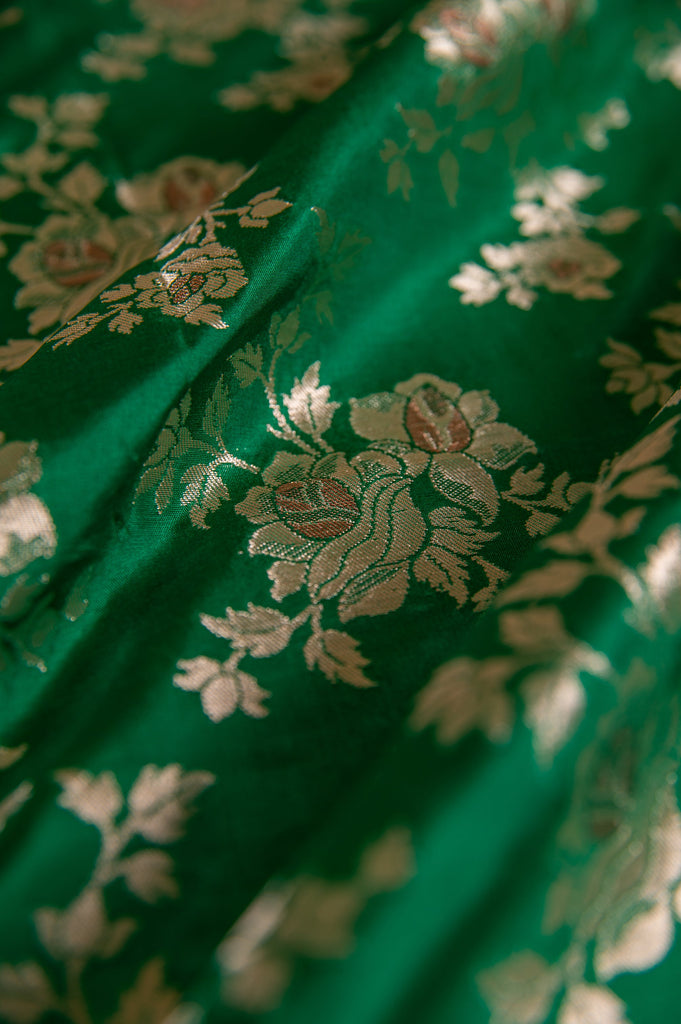 Handwoven Green Silk Blouse Fabric