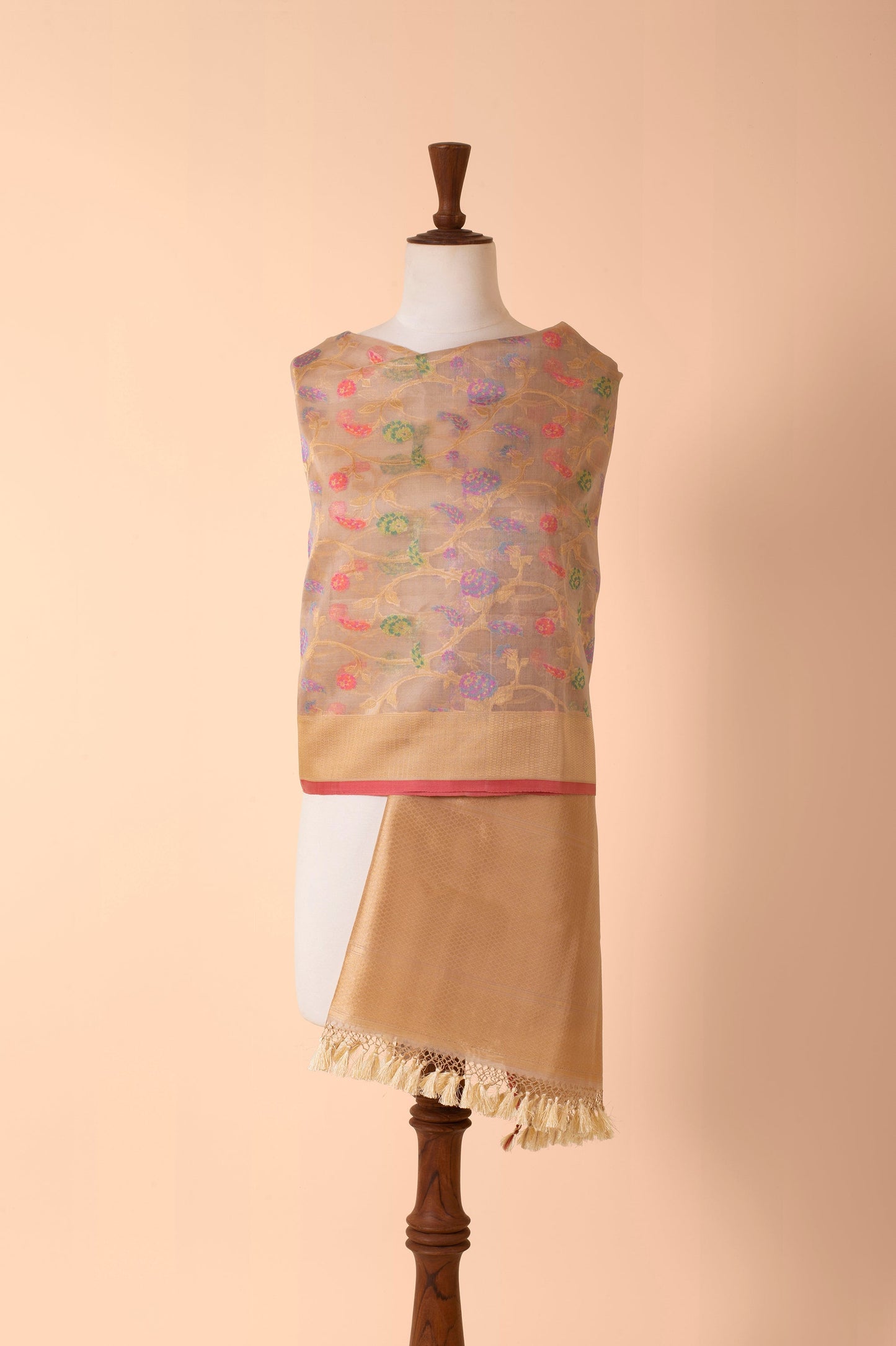 Handwoven Beige Organza Dupatta