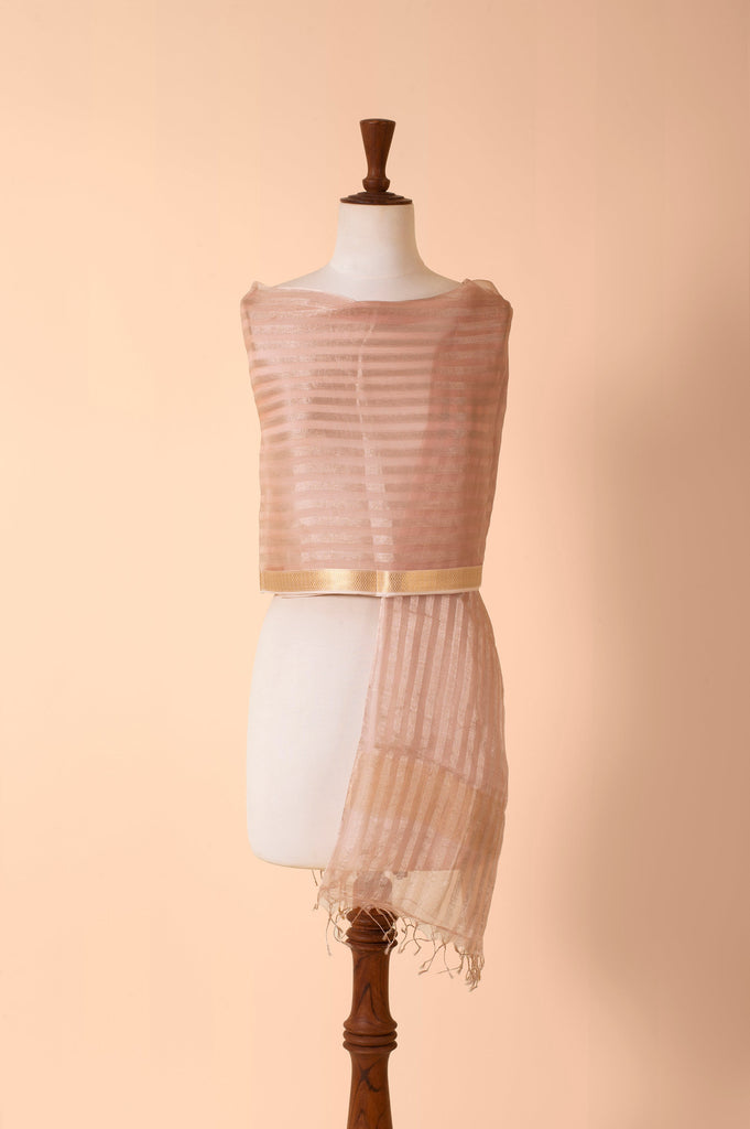 Handwoven Peach Tissue Dupatta