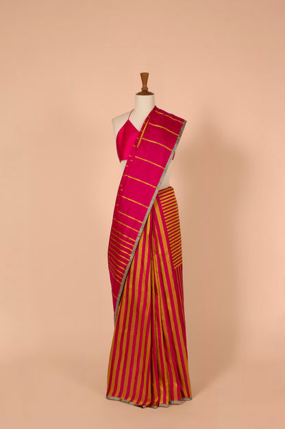 Pink Displaced Stripe Sari