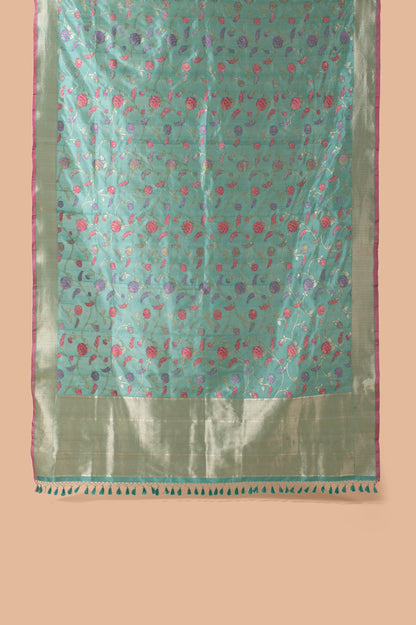 Handwoven Blue Silk Dupatta