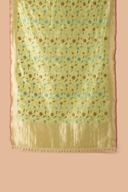 Handwoven Green Silk Dupatta