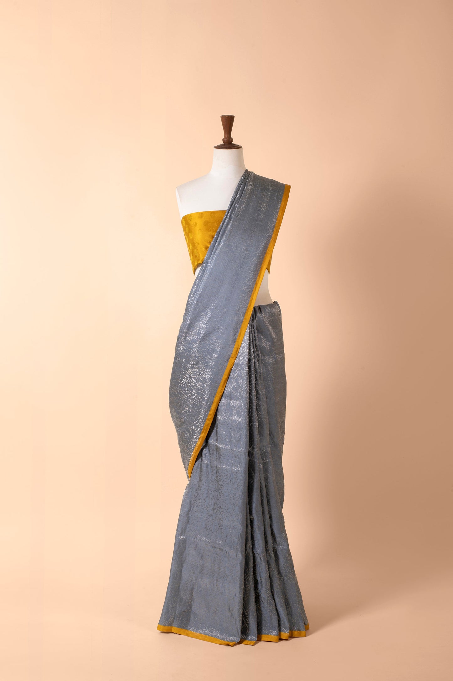 Handwoven Grey Satin Silk Sari