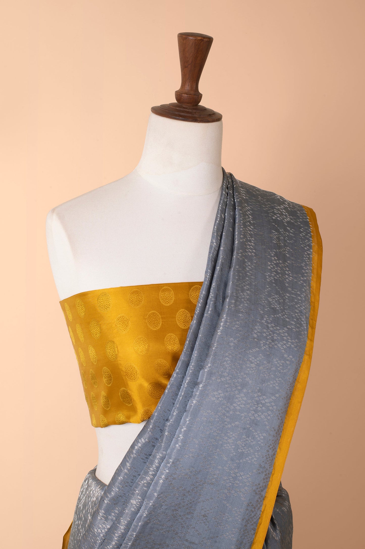 Handwoven Grey Satin Silk Sari