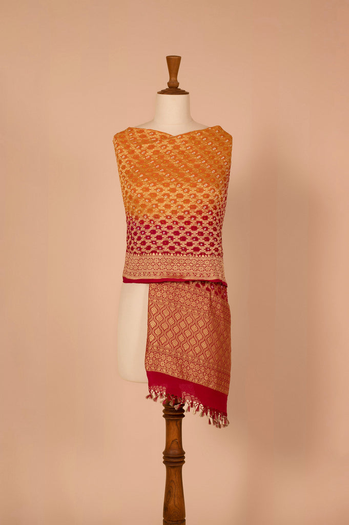 Handwoven Orange & Red Bandhani Dupatta