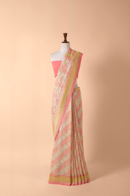 Handwoven Peach Georgette Sari