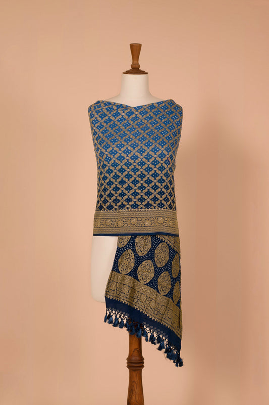 Handwoven Blue Bandhani Dupatta