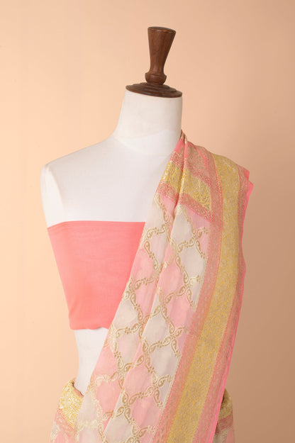 Handwoven Peach Georgette Sari