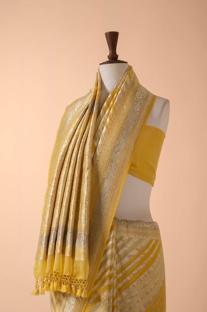 Handwoven Yellow Georgette Sari