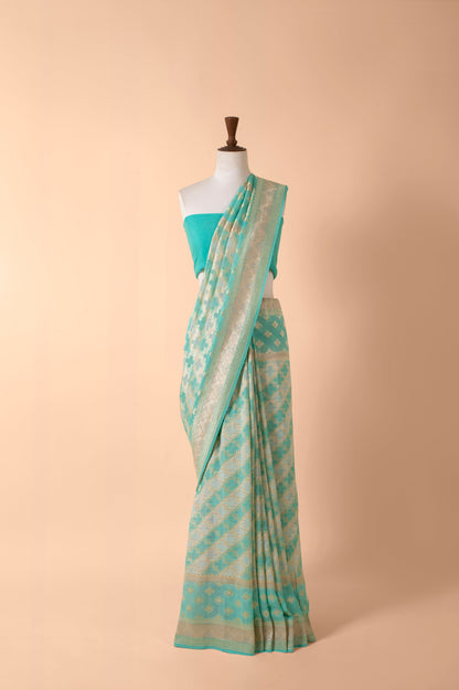 Handwoven Turquoise Georgette Sari