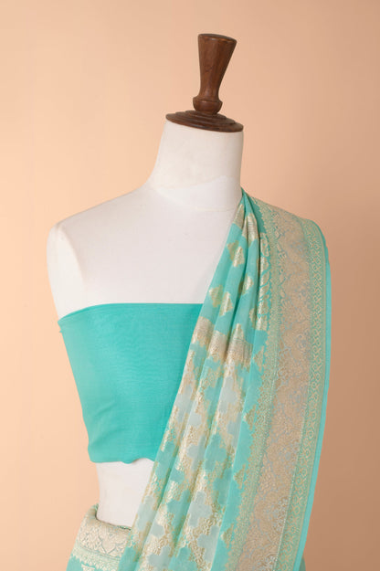 Handwoven Turquoise Georgette Sari