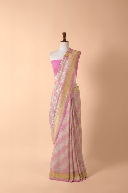 Handwoven Pink Georgette Sari