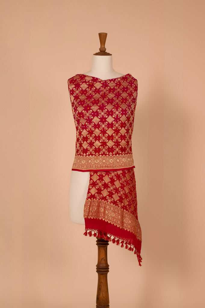Handwoven Red Bandhani Dupatta