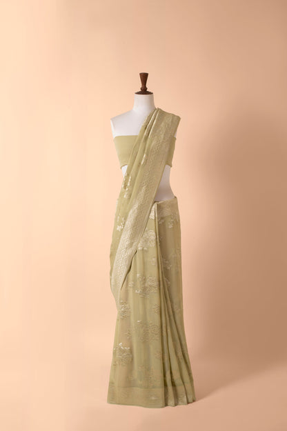 Handwoven Green Georgette Sari