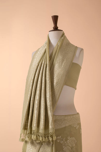 Handwoven Green Georgette Sari