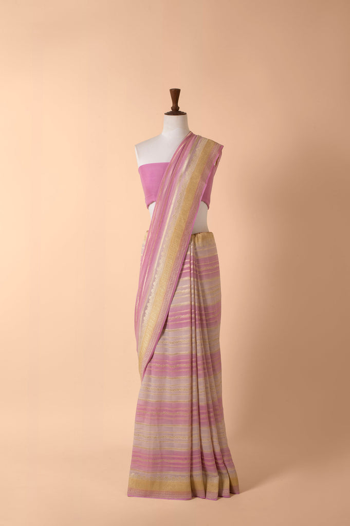 Handwoven Pink Georgette Sari