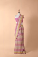 Handwoven Pink Georgette Sari