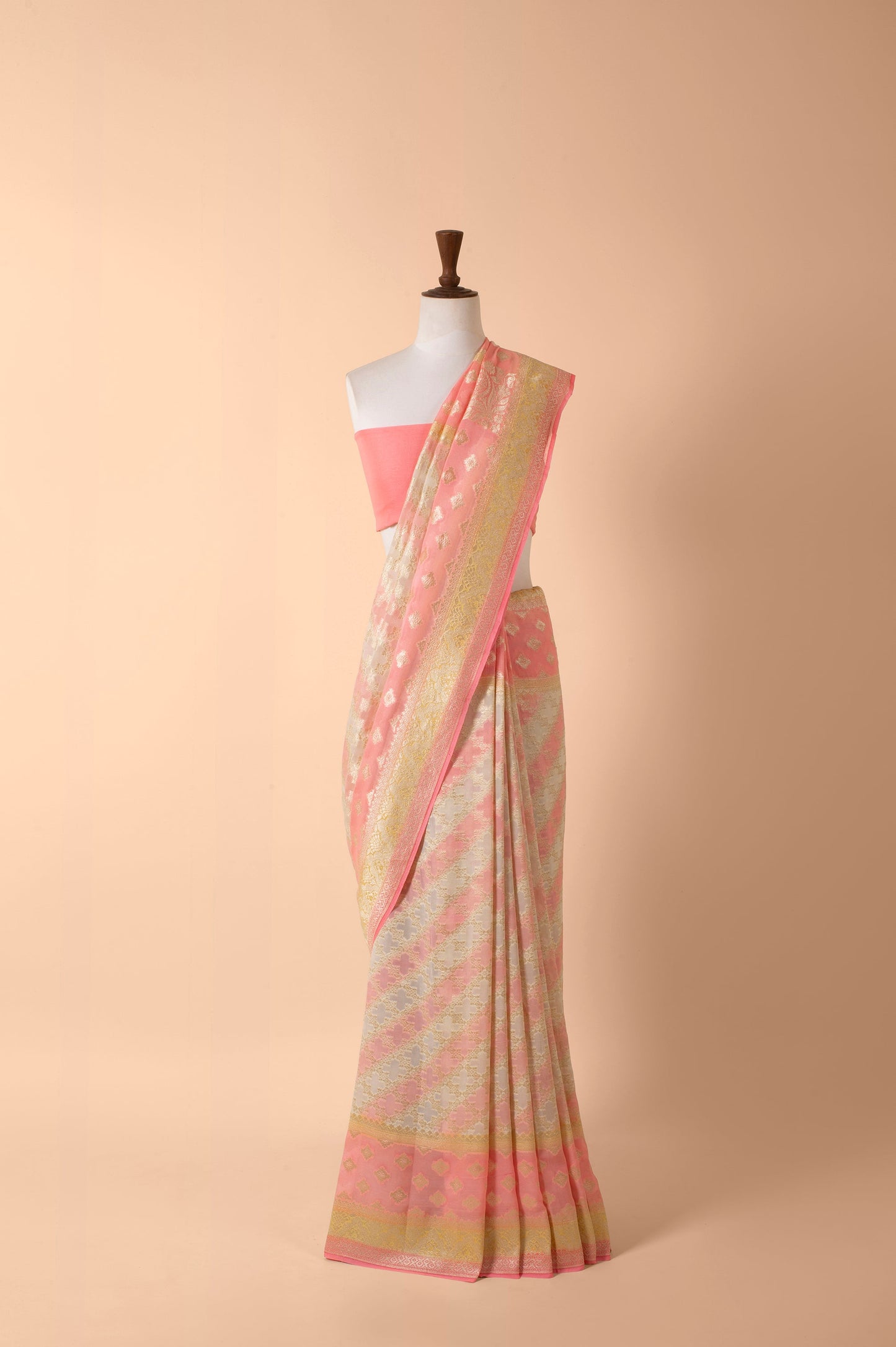 Handwoven Peach Georgette Sari