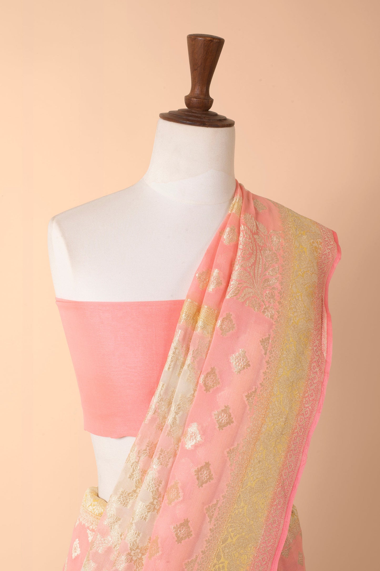 Handwoven Peach Georgette Sari