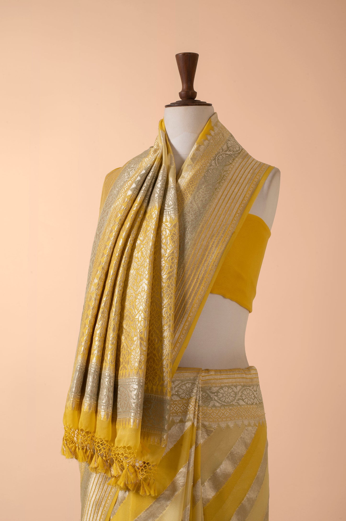 Handwoven Yellow Georgette Sari