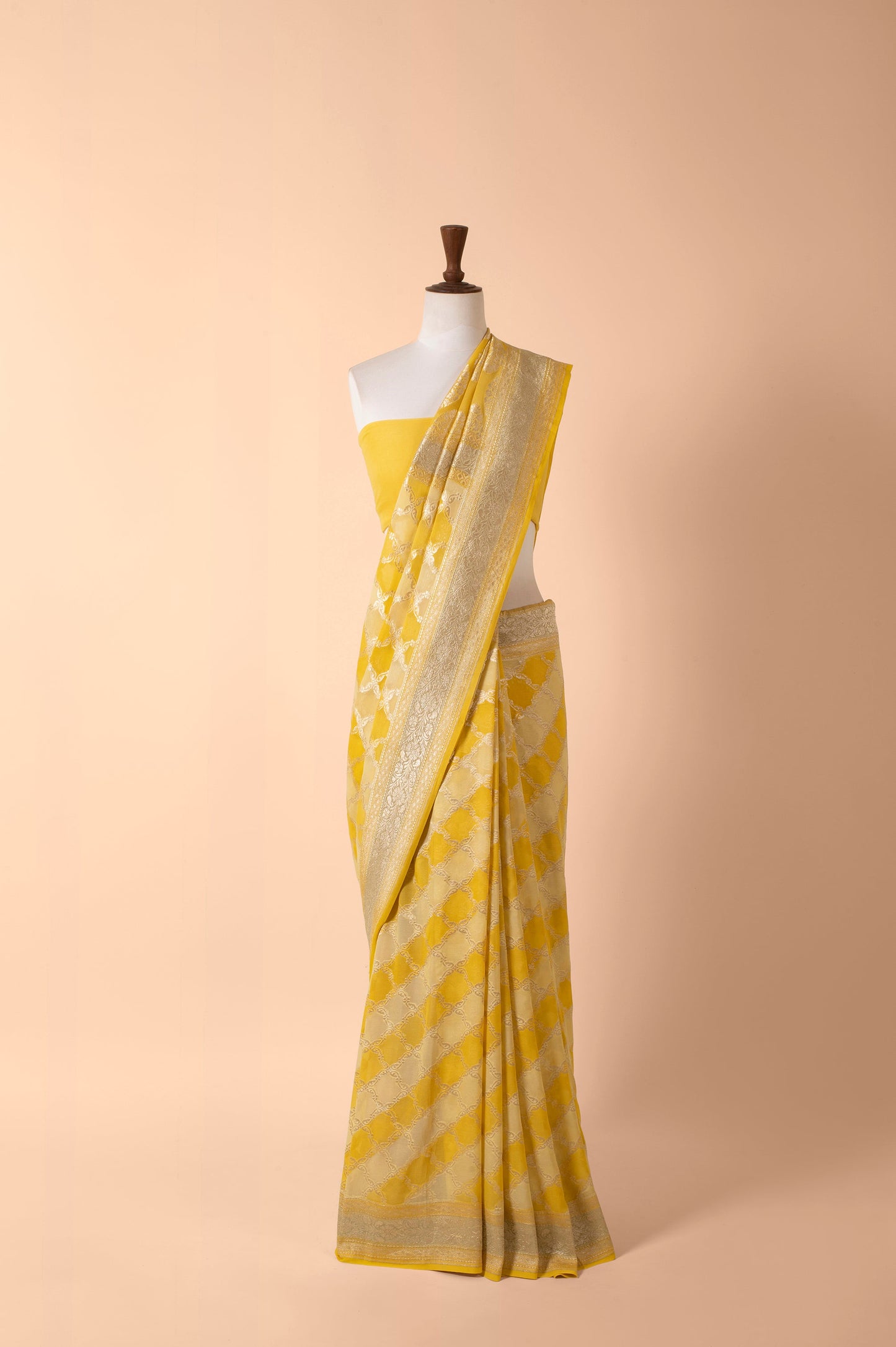 Handwoven Yellow Georgette Sari