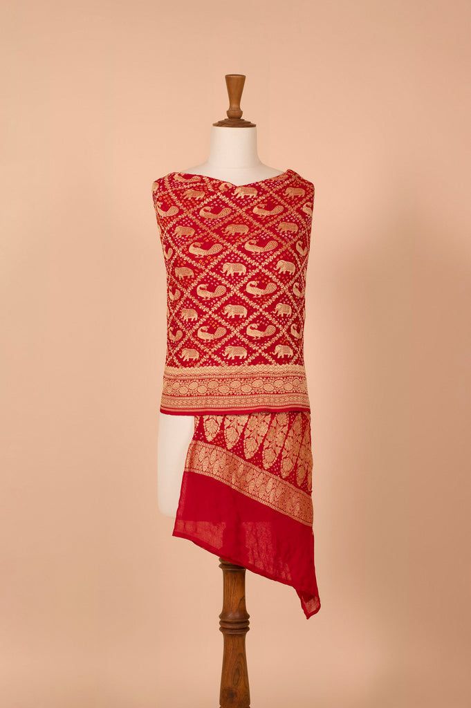 Handwoven Red Bandhani Dupatta
