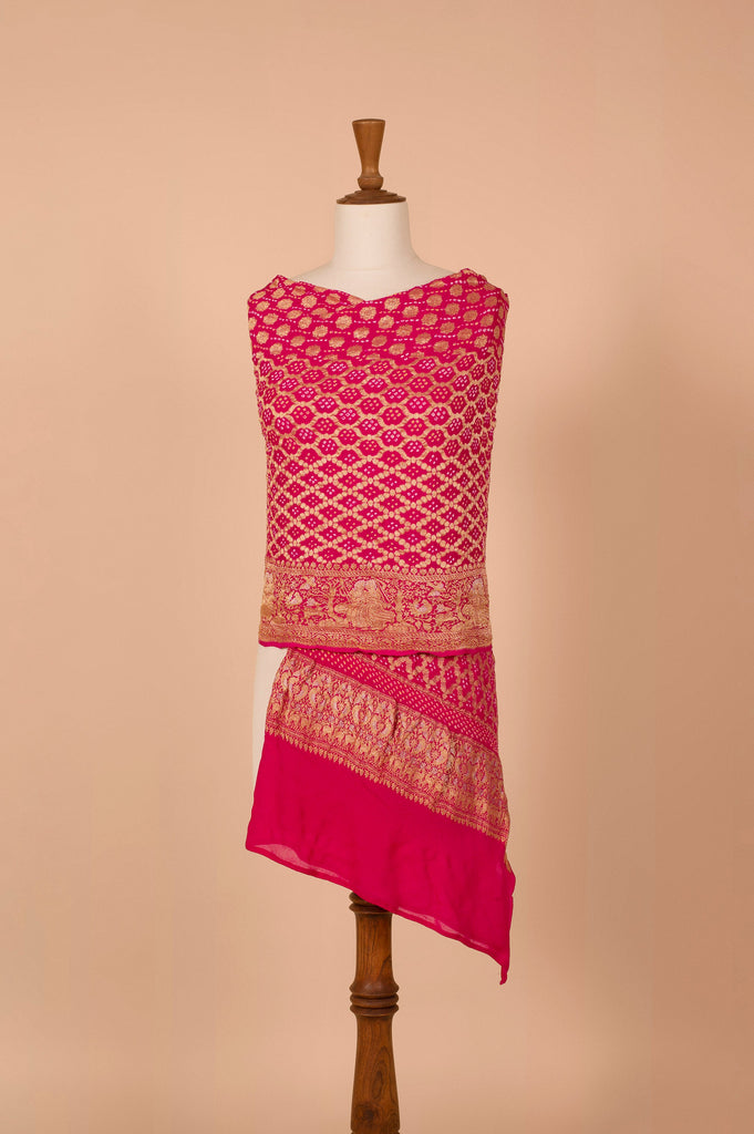 Handwoven Pink Bandhani Dupatta