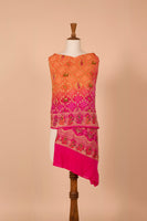 Handwoven Pink and Orange Bandhani Dupatta