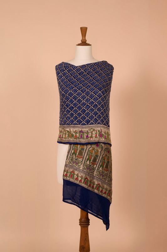 Handwoven Blue Bandhani Dupatta