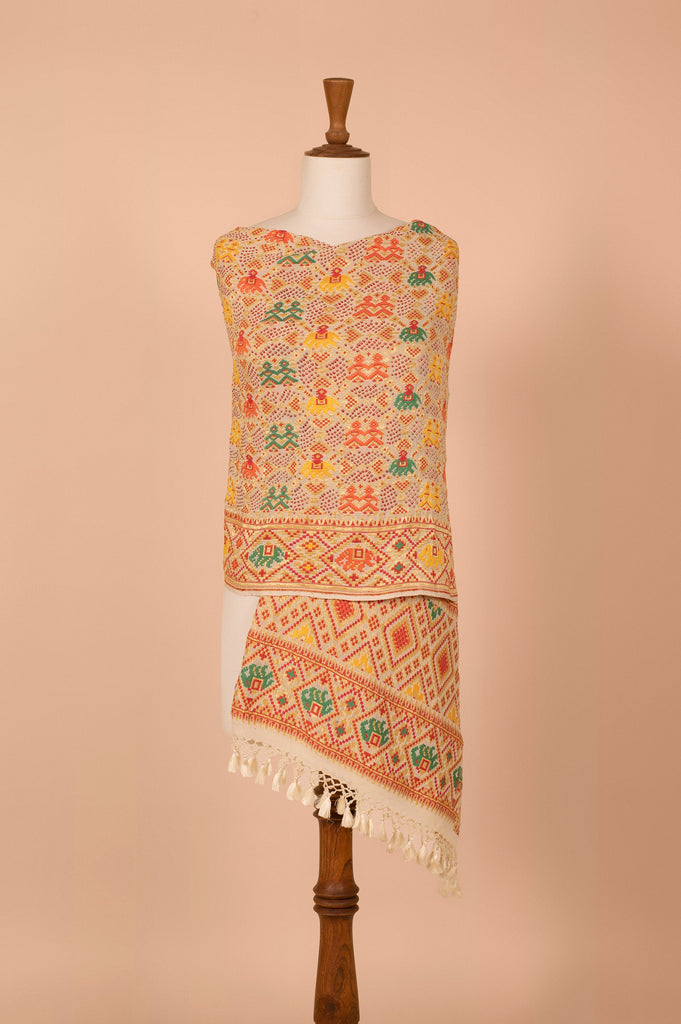 Handwoven Ivory Bandhani Dupatta