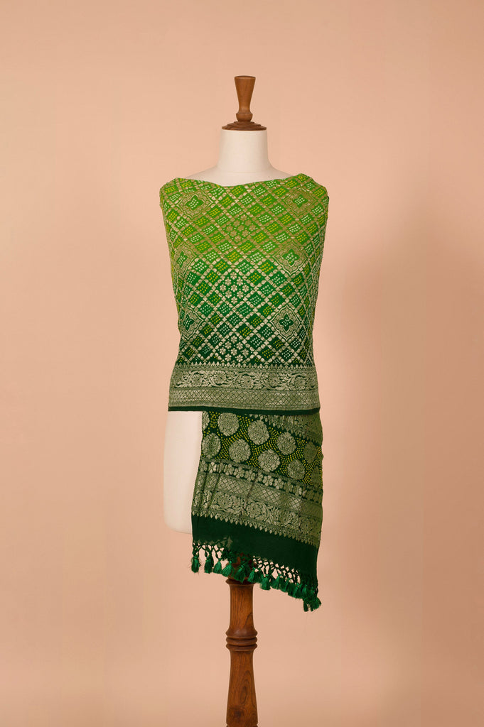 Handwoven Green Bandhani Dupatta