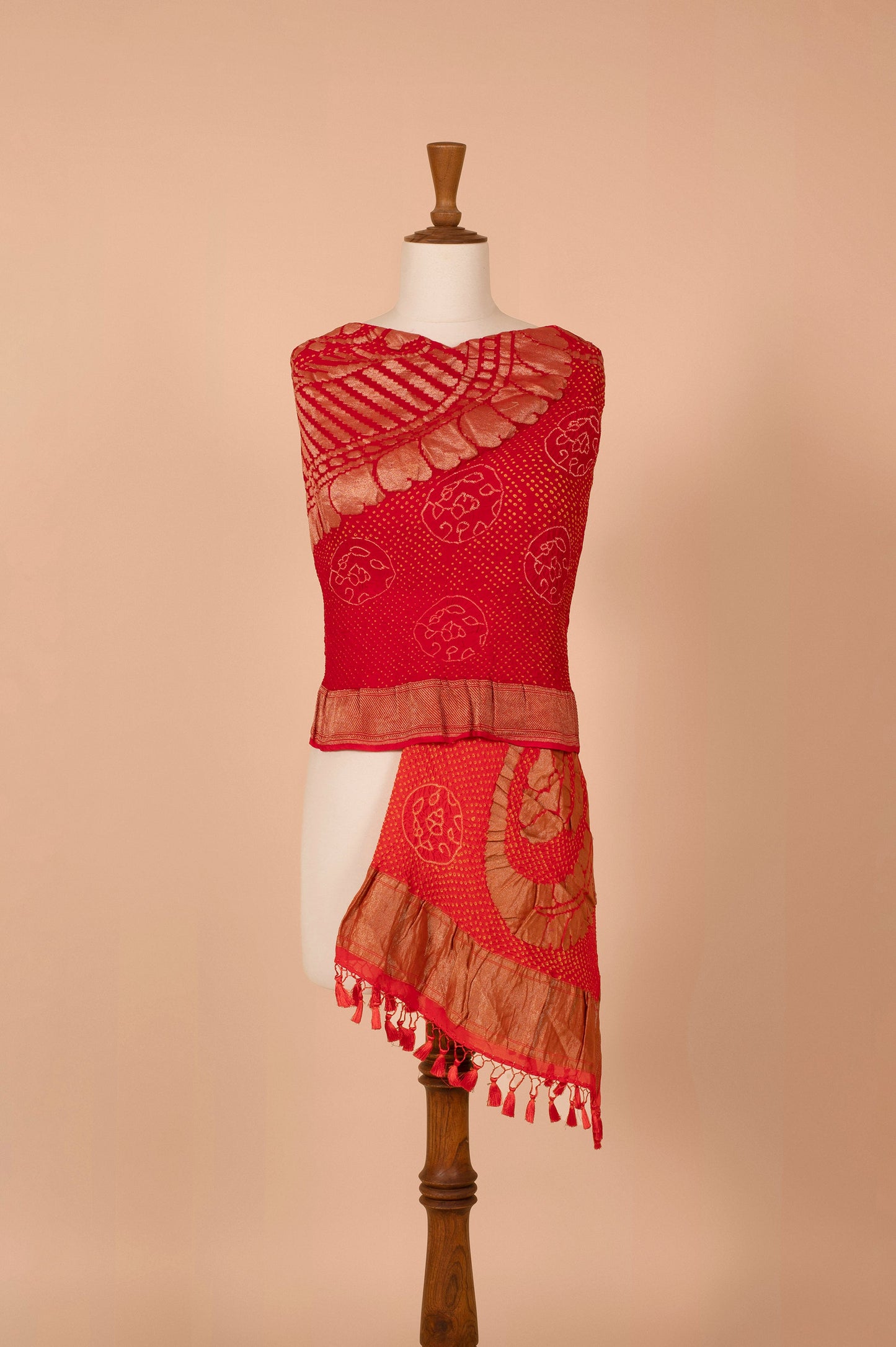 Handwoven Red Bandhani Dupatta