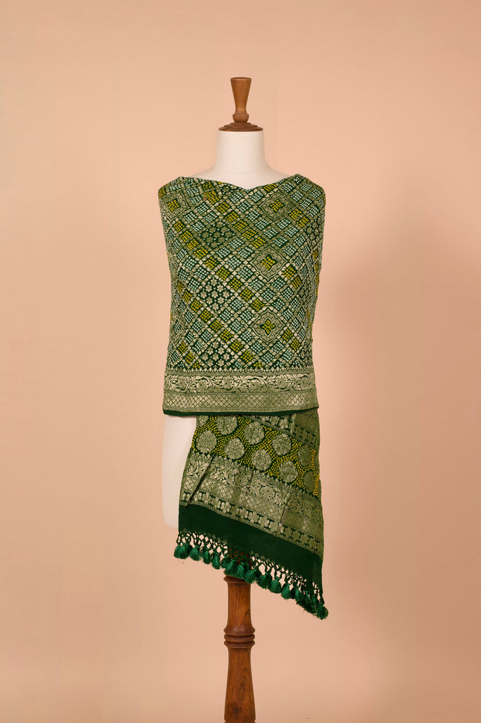 Handwoven Green Bandhani Dupatta