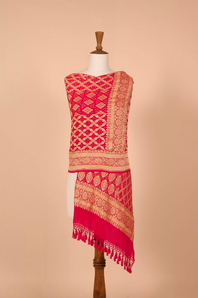 Handwoven Pink Bandhani Dupatta