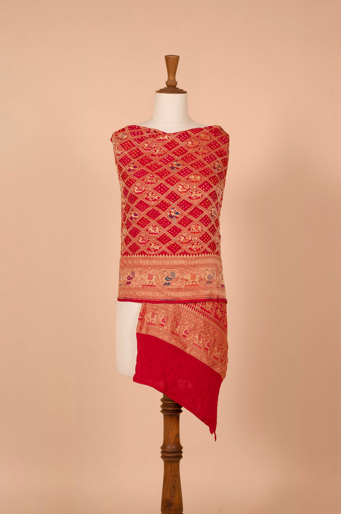 Handwoven Red Bandhani Dupatta