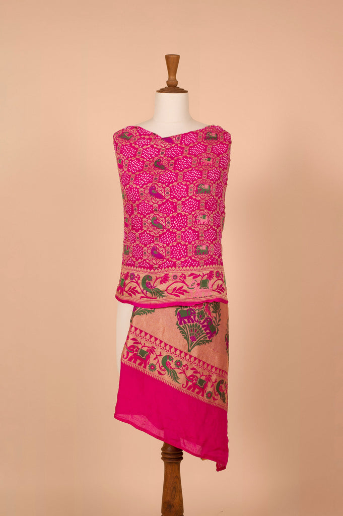 Handwoven Pink Bandhani Dupatta