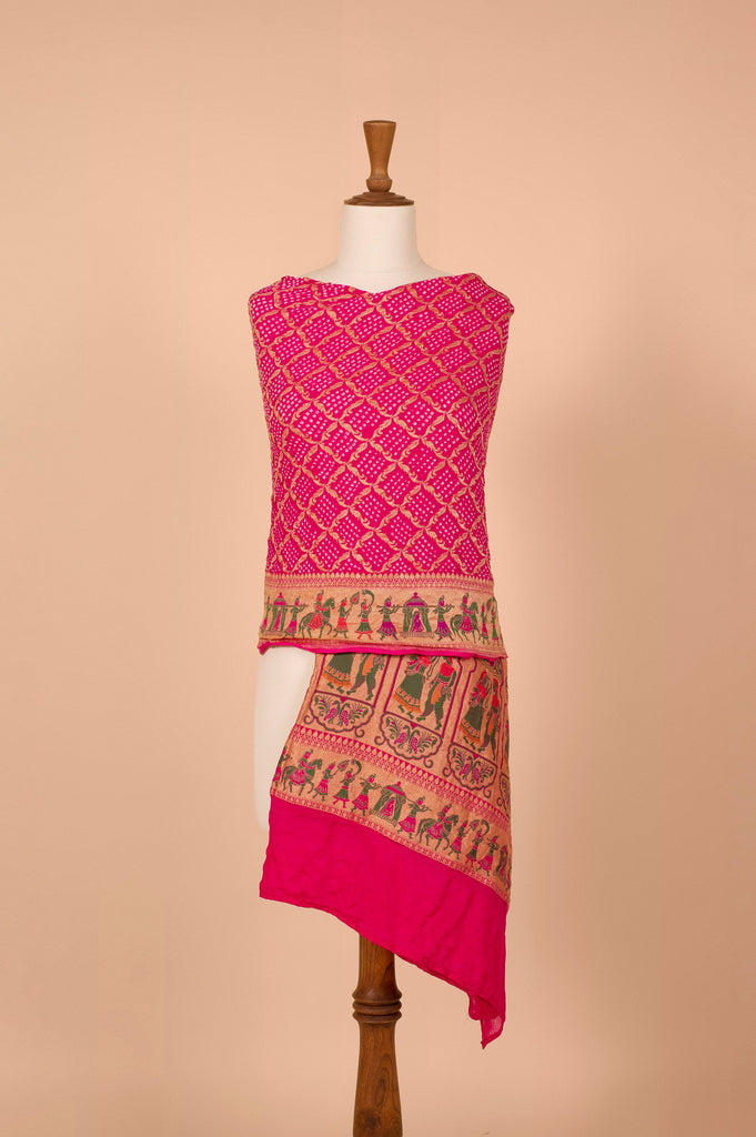 Handwoven Pink Bandhani Dupatta