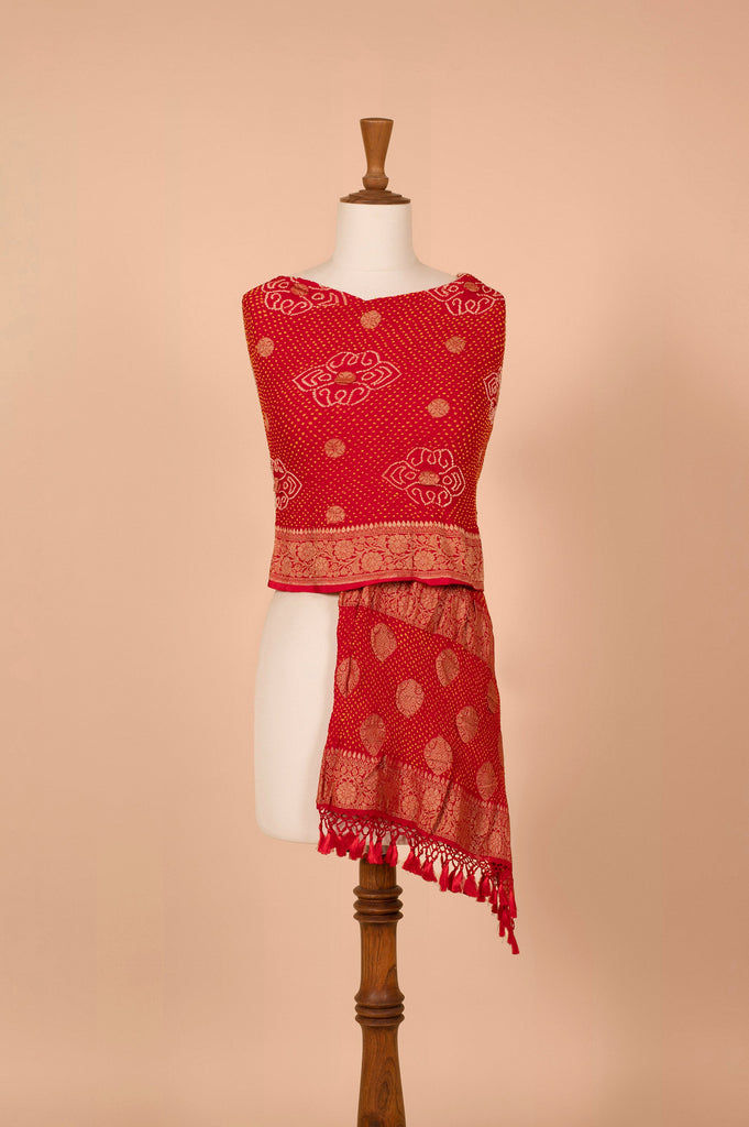 Handwoven Red Bandhani Dupatta