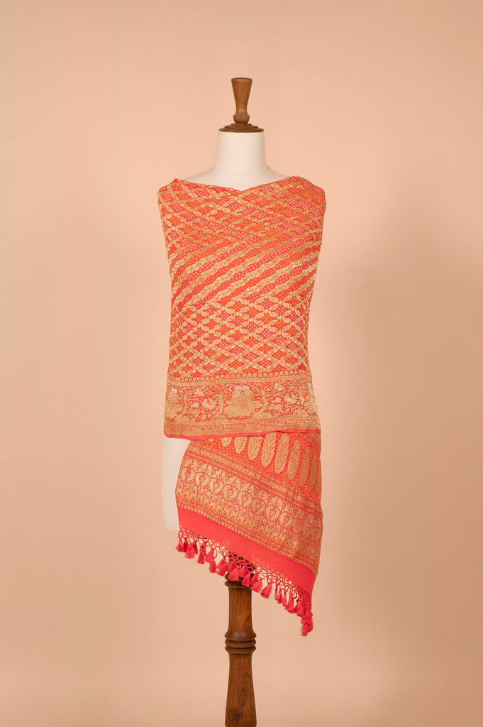 Handwoven Orange Bandhani Dupatta