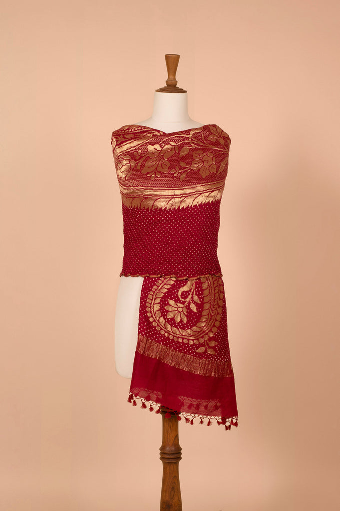 Handwoven Maroon Bandhani Dupatta