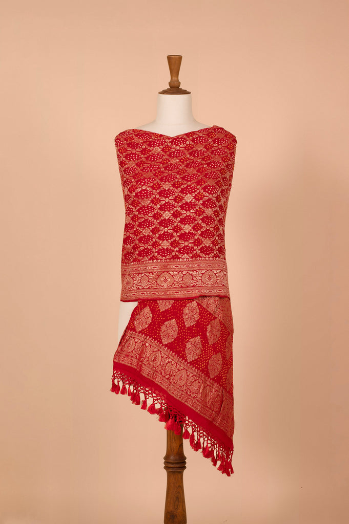 Handwoven Red Bandhani Dupatta